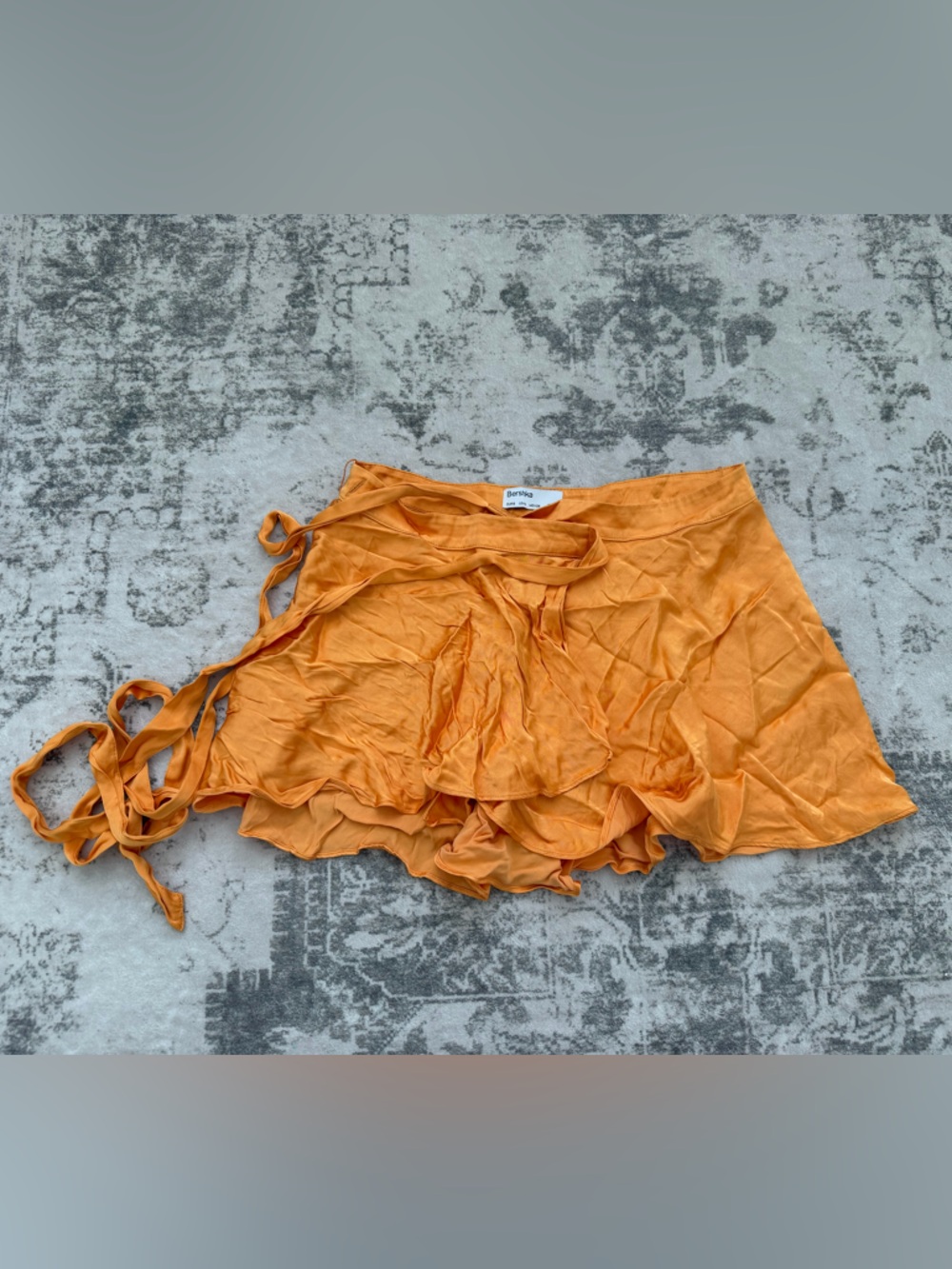 Orange Ruffled Satin Wrap Skirt with Tie- Size S- Bershka